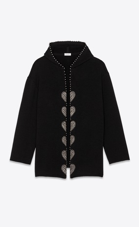 SAINT LAURENT Knitwear Tops Woman Studded baja embroidered with black wool a_V4